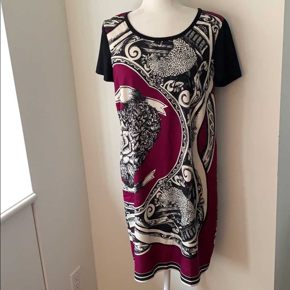 DKNY Silk printed short sleeved shift dress